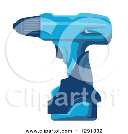 Clipart of a Blue Cordless Power Drill - Royalty Free Vector Illustration by patrimonio