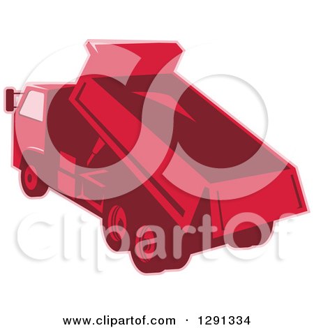 Clipart of a Rear View of a Red Toned Dump Truck Unloading - Royalty Free Vector Illustration by patrimonio