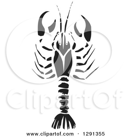 Clipart of a Woodcut Black Crawdad - Royalty Free Vector Illustration by xunantunich