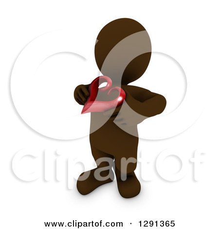 Clipart of a 3d Brown Man Holding a Red Valentines Day Love Heart - Royalty Free Illustration by KJ Pargeter