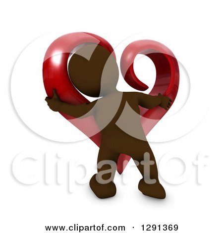 Clipart of a 3d Brown Man Hugging a Giant Red Valentines Day Love Heart - Royalty Free Illustration by KJ Pargeter