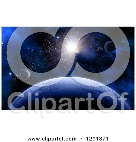 Clipart of a 3d Bright Star Shining Around Fictional Planets in Outer Space - Royalty Free Illustration by KJ Pargeter