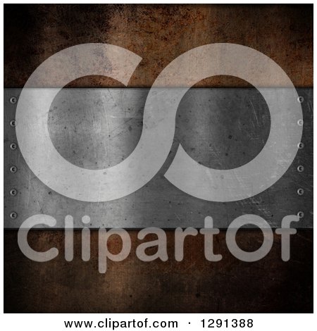 Clipart of a 3d Distressed Metal Plaque over Rust - Royalty Free Illustration by KJ Pargeter