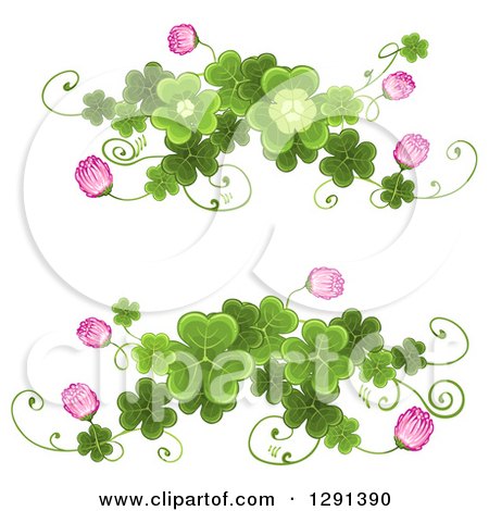 Clipart of St Patricks Day Border Design Elements of Shamrock Clovers and Flowers - Royalty Free Vector Illustration by merlinul
