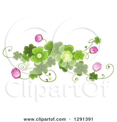 Clipart of a St Patricks Day Border Design Element of Shamrock Clovers and Flowers - Royalty Free Vector Illustration by merlinul