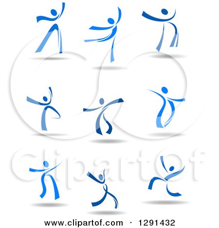 Clipart of Blue Ribbon People Dancing, with Shadows - Royalty Free Vector Illustration by Vector Tradition SM