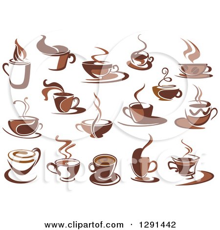 Clipart of Two Toned Brown and White Steamy Coffee Cups - Royalty Free Vector Illustration by Vector Tradition SM
