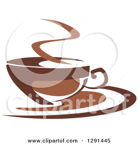 Clipart of a Two Toned Brown and White Steamy Coffee Cup on a Saucer 26 - Royalty Free Vector Illustration by Vector Tradition SM