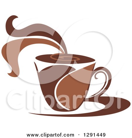 Clipart of a Two Toned Brown and White Steamy Coffee Cup on a Saucer 29 - Royalty Free Vector Illustration by Vector Tradition SM