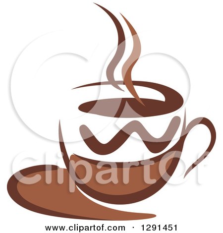 Clipart of a Two Toned Brown and White Steamy Coffee Cup on a Saucer 31 - Royalty Free Vector Illustration by Vector Tradition SM