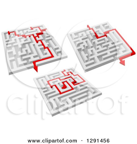 Clipart of 3d Mazes with Red Arrow Paths 2 - Royalty Free Vector Illustration by Vector Tradition SM