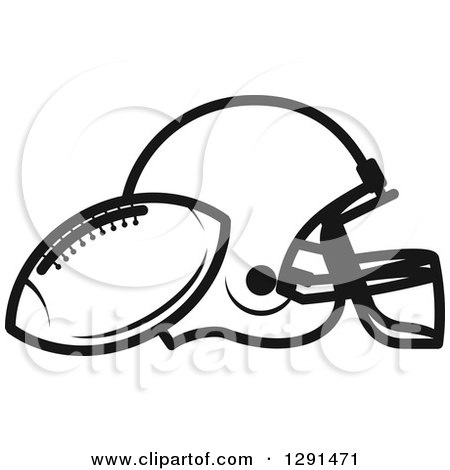 Clipart of a Black and White American Football and Helmet - Royalty Free Vector Illustration by Vector Tradition SM