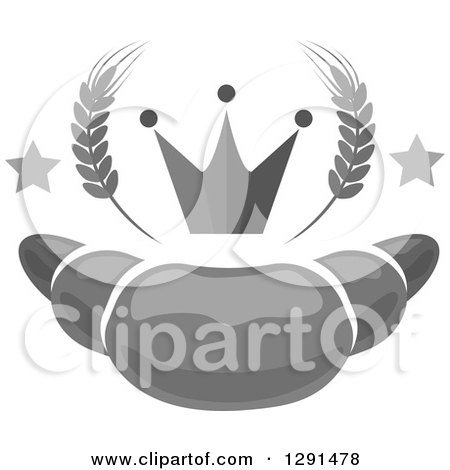 Clipart of a Grayscale Croissant with Stars, Wheat and a Crown - Royalty Free Vector Illustration by Vector Tradition SM