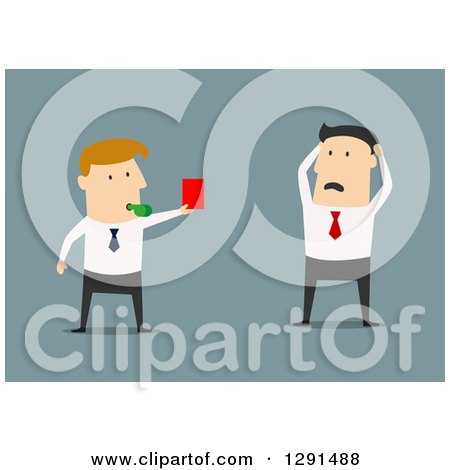 Clipart of a Flat Modern Design Styled White Businessman Getting a Red Card from His Boss, over Blue - Royalty Free Vector Illustration by Vector Tradition SM