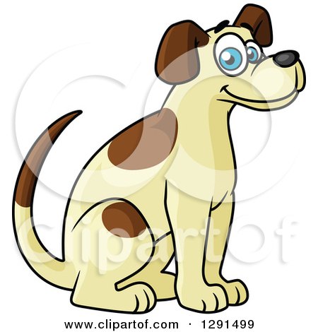 Clipart of a Cartoon Happy Sitting Tan and Brown Spotted Dog - Royalty Free Vector Illustration by Vector Tradition SM