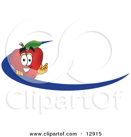 Clipart Illustration of a Red Apple Character Mascot Logo Name Tag With a Blue Dash by Mascot Junction