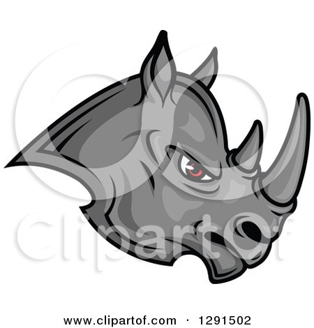 Clipart of a Fierce Gray Rhino with Red Eyes, Facing Right - Royalty Free Vector Illustration by Vector Tradition SM