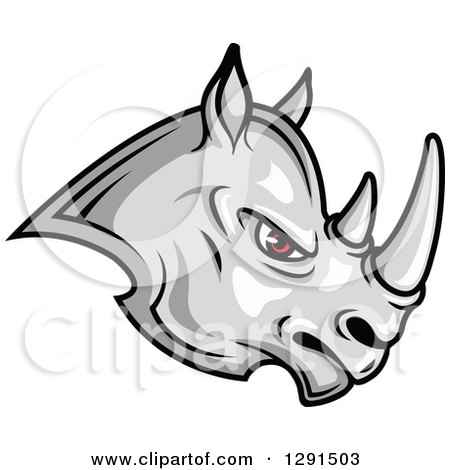 Clipart of a Fierce Gray Rhinoceros with Red Eyes, Facing Right - Royalty Free Vector Illustration by Vector Tradition SM
