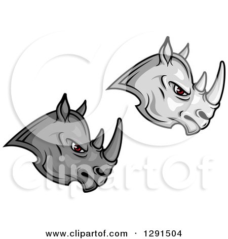 Clipart of Fierce Gray Rhino Faces with Red Eyes, Facing Right - Royalty Free Vector Illustration by Vector Tradition SM