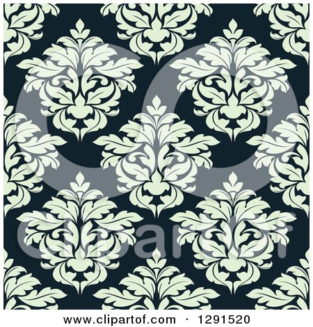 Clipart of a Seamless Pattern Background of Vintage Mint Green Floral Damask - Royalty Free Vector Illustration by Vector Tradition SM
