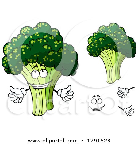 Clipart of Broccoli Heads with a Face and Arms - Royalty Free Vector Illustration by Vector Tradition SM