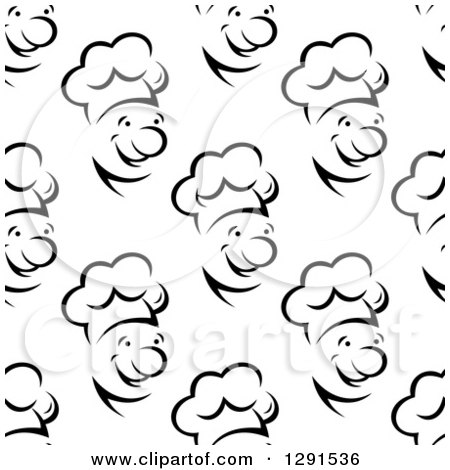Clipart of a Seamless Background Design Pattern of Black and White Male Chef Faces 3 - Royalty Free Vector Illustration by Vector Tradition SM