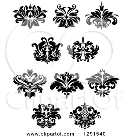 Clipart of a Black and White Vintage Floral Design Elements - Royalty Free Vector Illustration by Vector Tradition SM