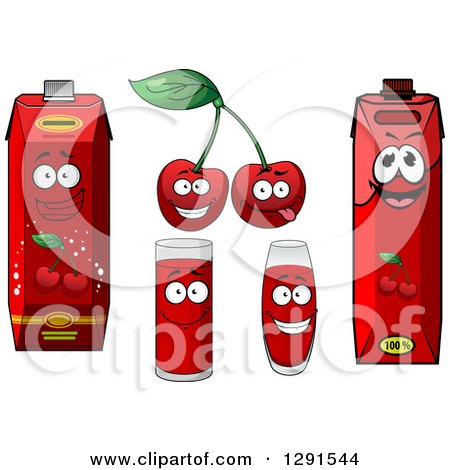 Clipart of Cherries and Juice Cups and Cartons - Royalty Free Vector Illustration by Vector Tradition SM