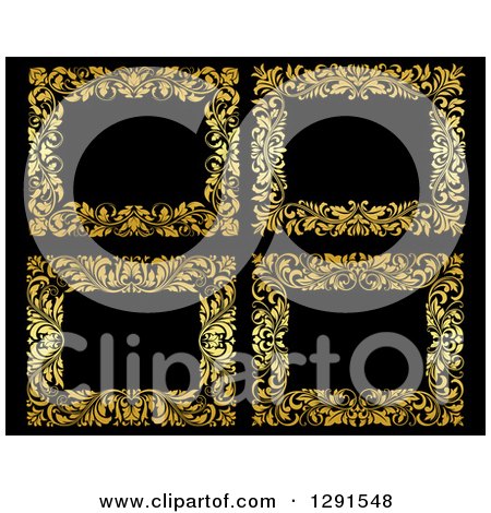 Clipart of Gold Ornate Floral Frames over Black 2 - Royalty Free Vector Illustration by Vector Tradition SM