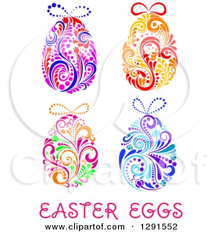 Clipart of Colorful Floral Easter Eggs and Text - Royalty Free Vector Illustration by Vector Tradition SM