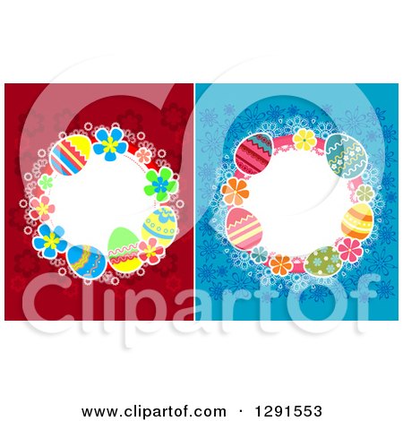 Clipart of Circle Frames of Easter Eggs on Red and Blue Flowers - Royalty Free Vector Illustration by Vector Tradition SM