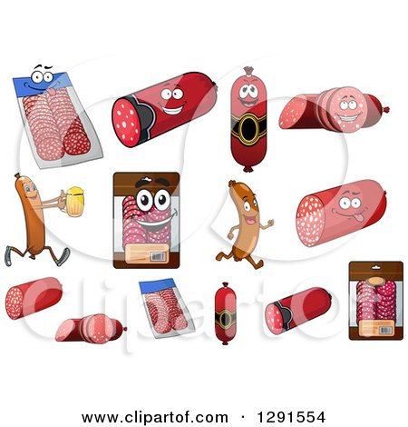 Clipart of a Cartoon Sausage, Salami, and Hot Dog Meat Products - Royalty Free Vector Illustration by Vector Tradition SM