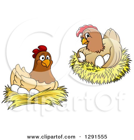 Clipart of Cartoon Hen Chickens Nesting - Royalty Free Vector Illustration by Vector Tradition SM