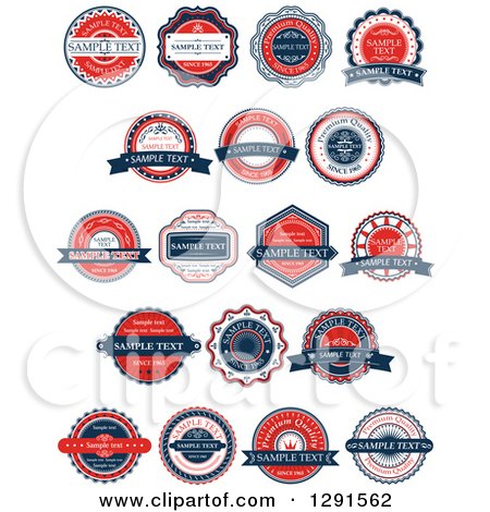 Clipart of Retro Red White and Blue Quality Labels with Sample Text - Royalty Free Vector Illustration by Vector Tradition SM