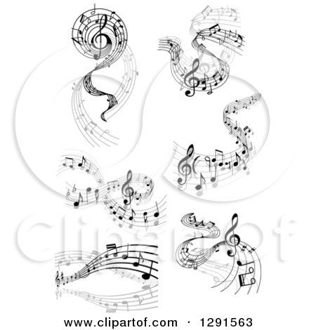 Clipart of a Grayscale Flowing Music Note Wave Designs 3 - Royalty Free Vector Illustration by Vector Tradition SM