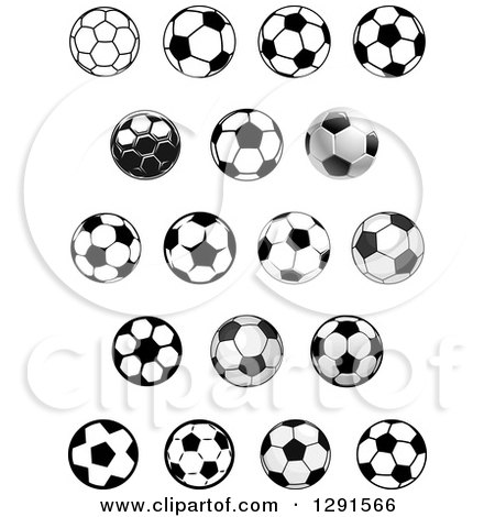 Clipart of Grayscale and Black and White Soccer Balls - Royalty Free Vector Illustration by Vector Tradition SM