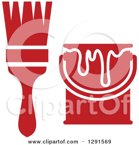 Clipart of a Red Paint Brush and Can Icon - Royalty Free Vector Illustration by Vector Tradition SM
