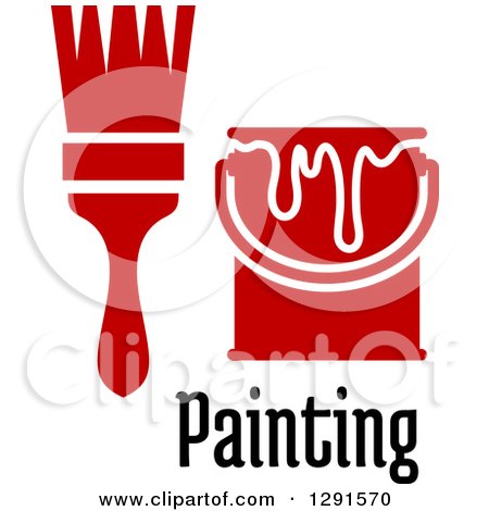 Clipart of a Red Paint Brush and Can Icon over Painting Text - Royalty Free Vector Illustration by Vector Tradition SM