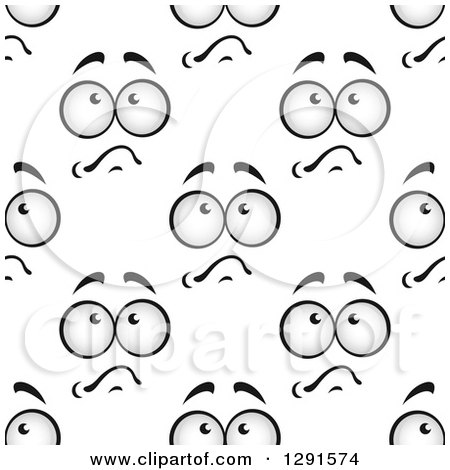 Clipart of a Seamless Background Pattern of Grayscale Worried Faces - Royalty Free Vector Illustration by Vector Tradition SM