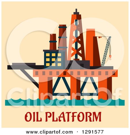 Clipart of a Flat Modern Design Oil Rig Platform at Sea, over Text - Royalty Free Vector Illustration by Vector Tradition SM