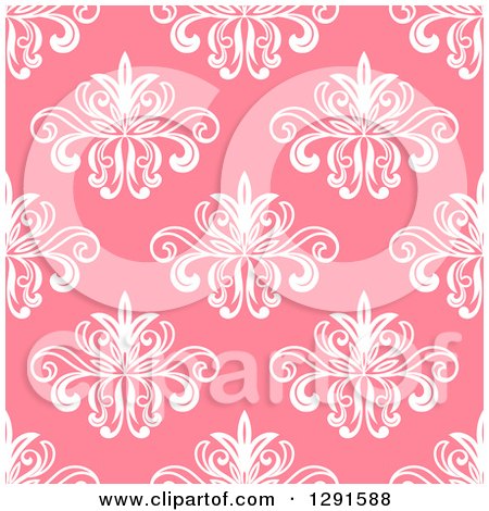 Clipart of a Seamless Background Design Pattern of White Floral on Pink - Royalty Free Vector Illustration by Vector Tradition SM