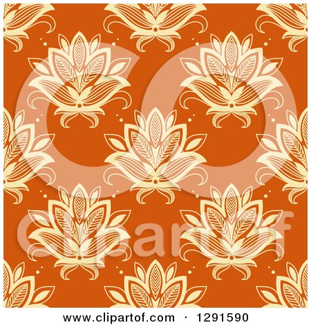 Clipart of a Seamless Pattern Background of Yellow Lotus Henna Flowers on Orange - Royalty Free Vector Illustration by Vector Tradition SM
