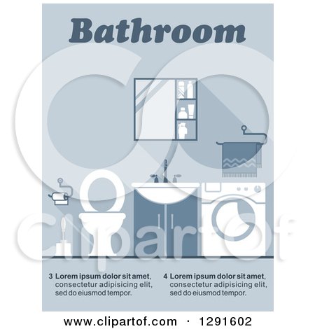 Clipart of a Blue Toned Bathroom Interior with Sample Text - Royalty Free Vector Illustration by Vector Tradition SM