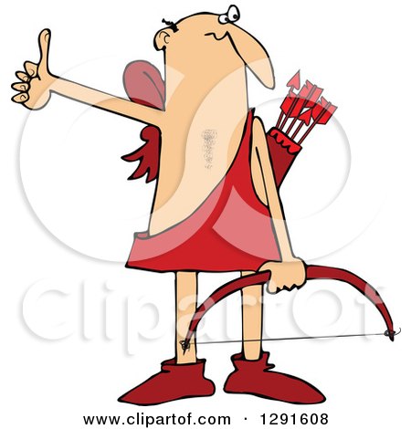 Cartoon Clipart of a Bald White Male Hitchhiking Cupid - Royalty Free Vector Illustration by djart