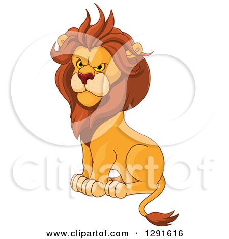 Clipart of a Sitting Angry Male Lion - Royalty Free Vector Illustration by Pushkin