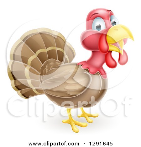 Clipart of a Cute Turkey Bird Facing Right - Royalty Free Vector Illustration by AtStockIllustration