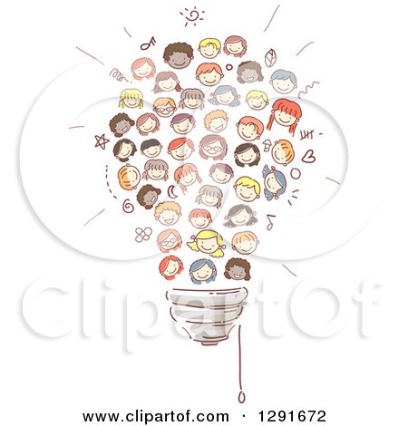 Clipart of Doodled Diverse Children Forming a Light Bulb - Royalty Free Vector Illustration by BNP Design Studio