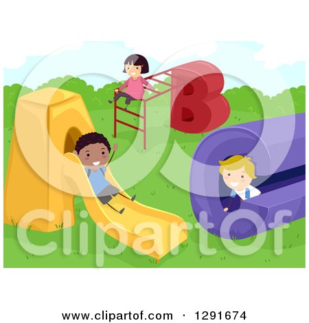 Clipart of Happy Children Playing on an ABC Playground - Royalty Free Vector Illustration by BNP Design Studio