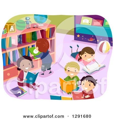 Happy Children Reading Books in a Library Posters, Art Prints by ...
