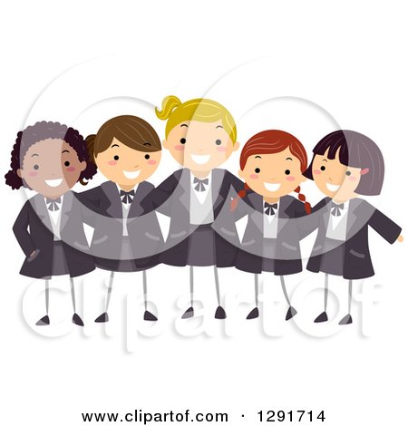 Clipart of a Group of Happy Private School Girls in Uniforms - Royalty Free Vector Illustration by BNP Design Studio